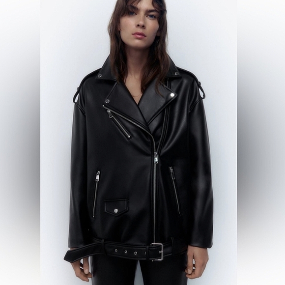 Zara faux leather oversized moto jacket - Picture 1 of 12